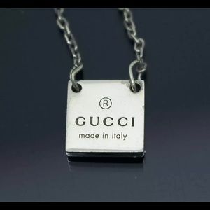 GUCCI Square Logo Necklace Chain Pendant Sterling Silver SV925 Box vintage